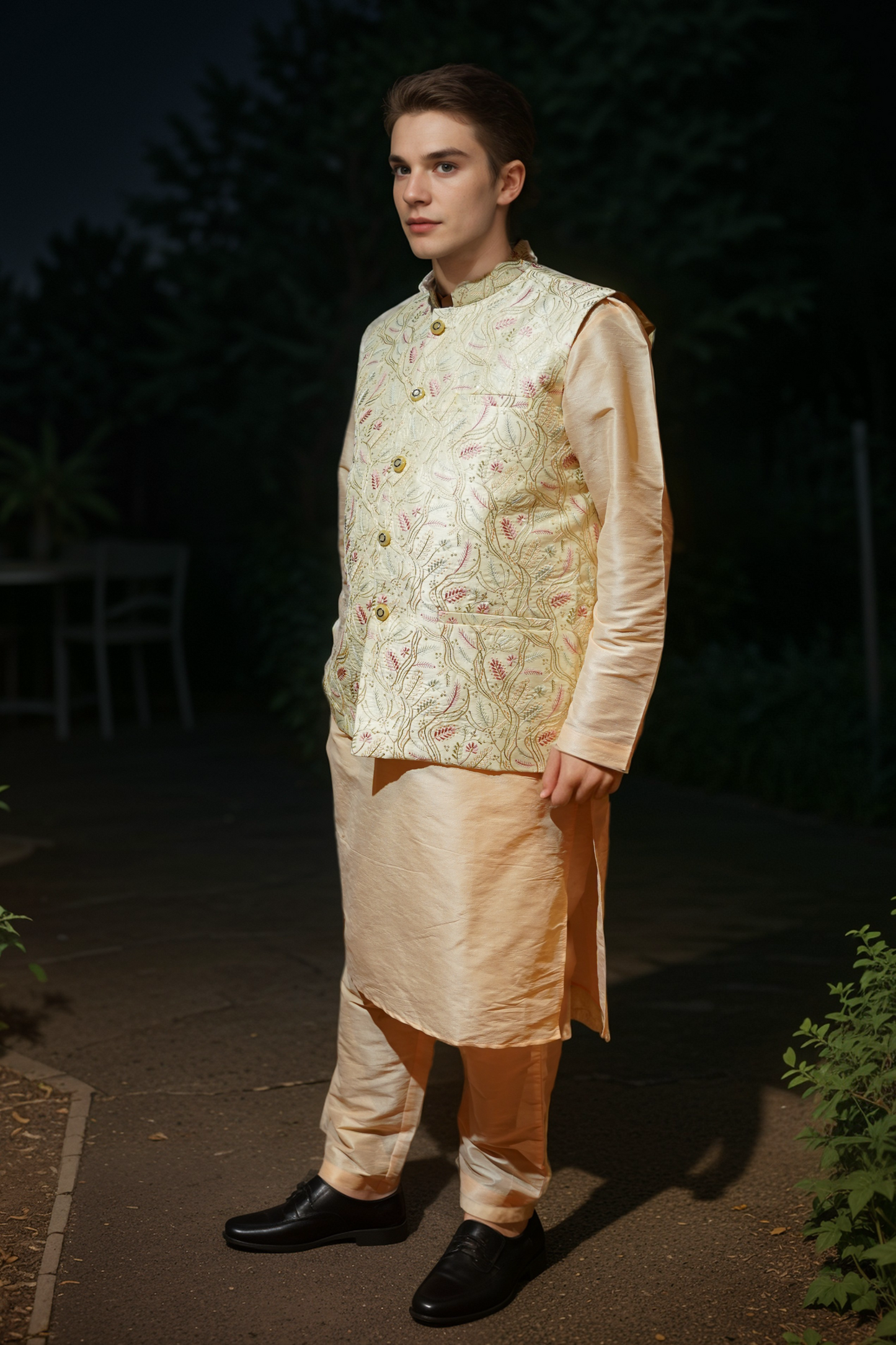 Ivory Apricot Kurta Jacket Set