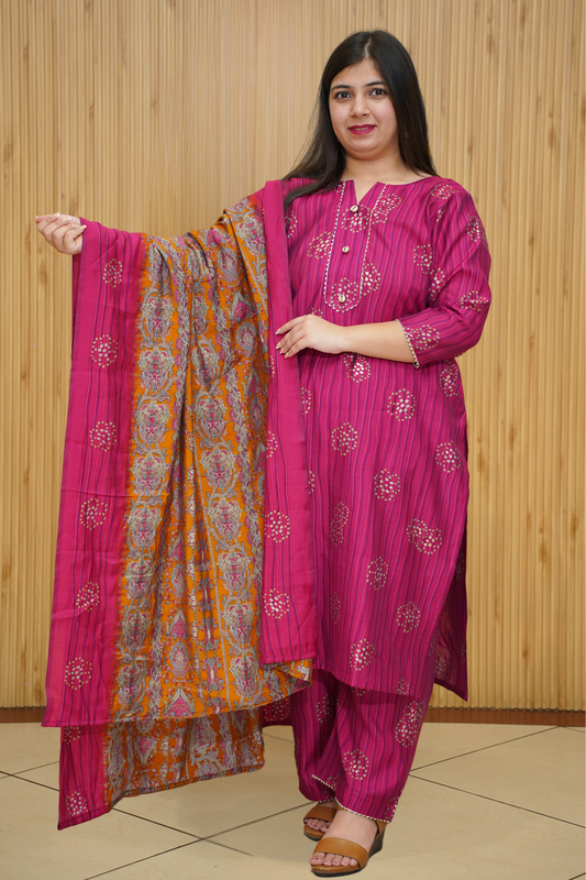 Pink Foiled Modal Suit Set