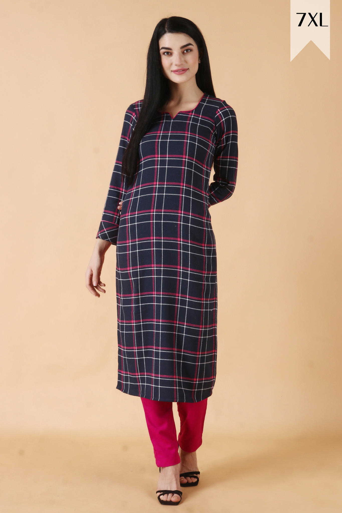 Blue Grid Woollen Kurta Set