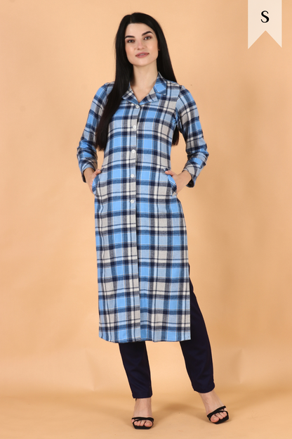 Blue Checked Woollen Kurta