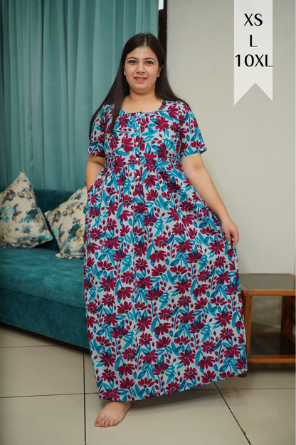 Vibrant Blue Cotton Night Gown