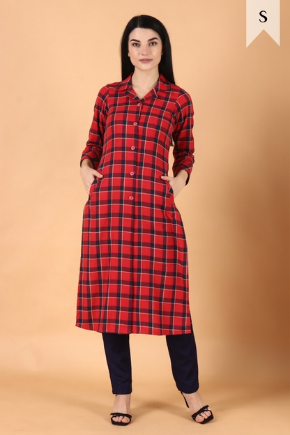 Red Checked Woollen Kurta