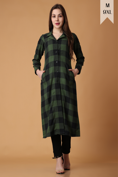 Green Checked Woollen Kurta