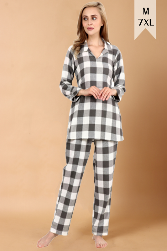 Grey Check Woollen Night Suit