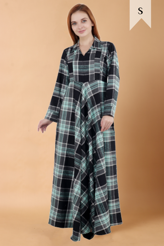 Green Checked Woollen Dress