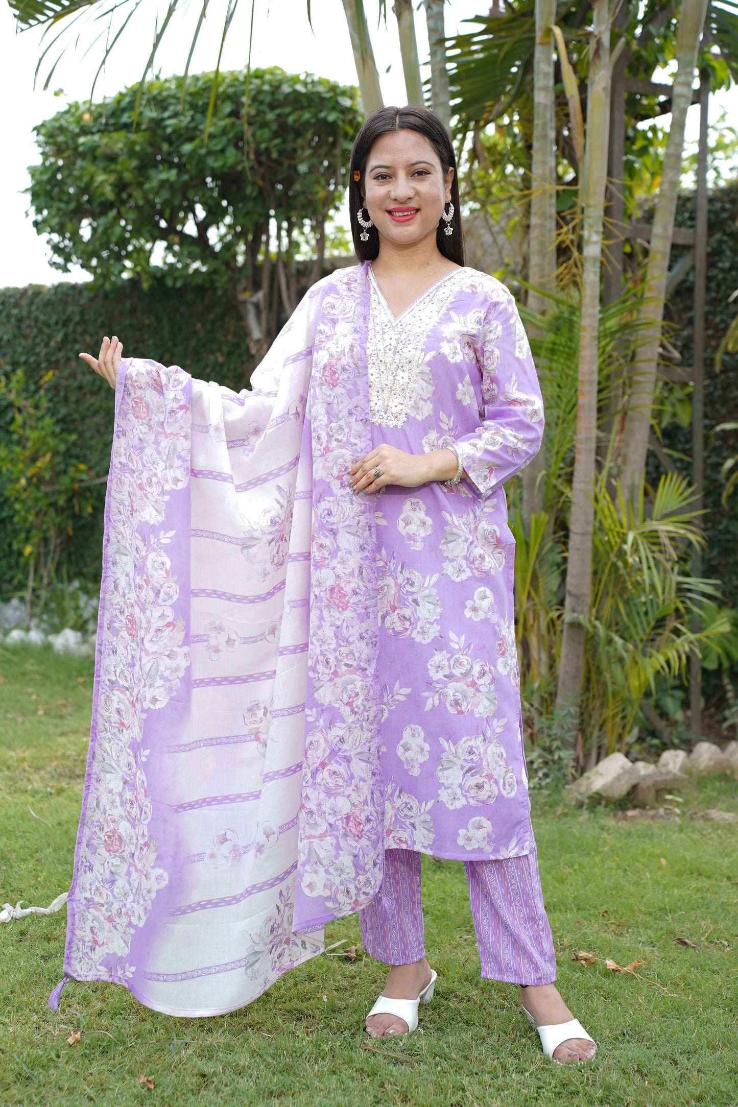 Lavender Floral Sequin Suit Set