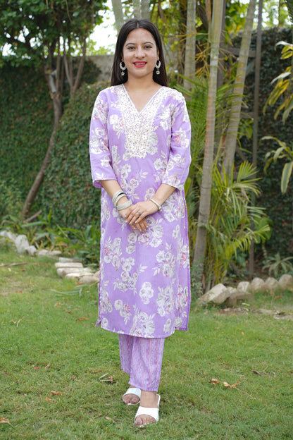 Lavender Floral Sequin Suit Set