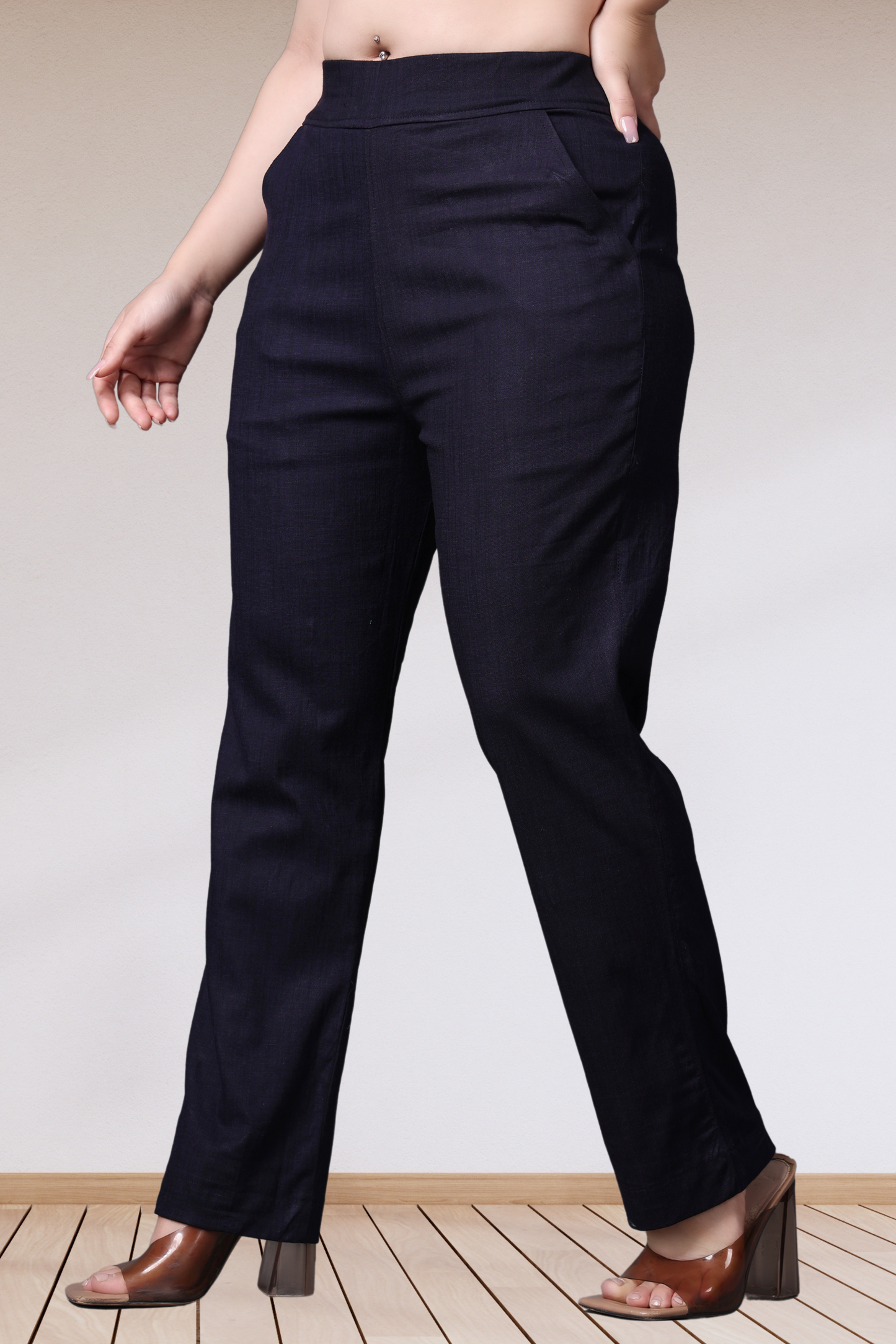 Navy Lycra Slub Pants