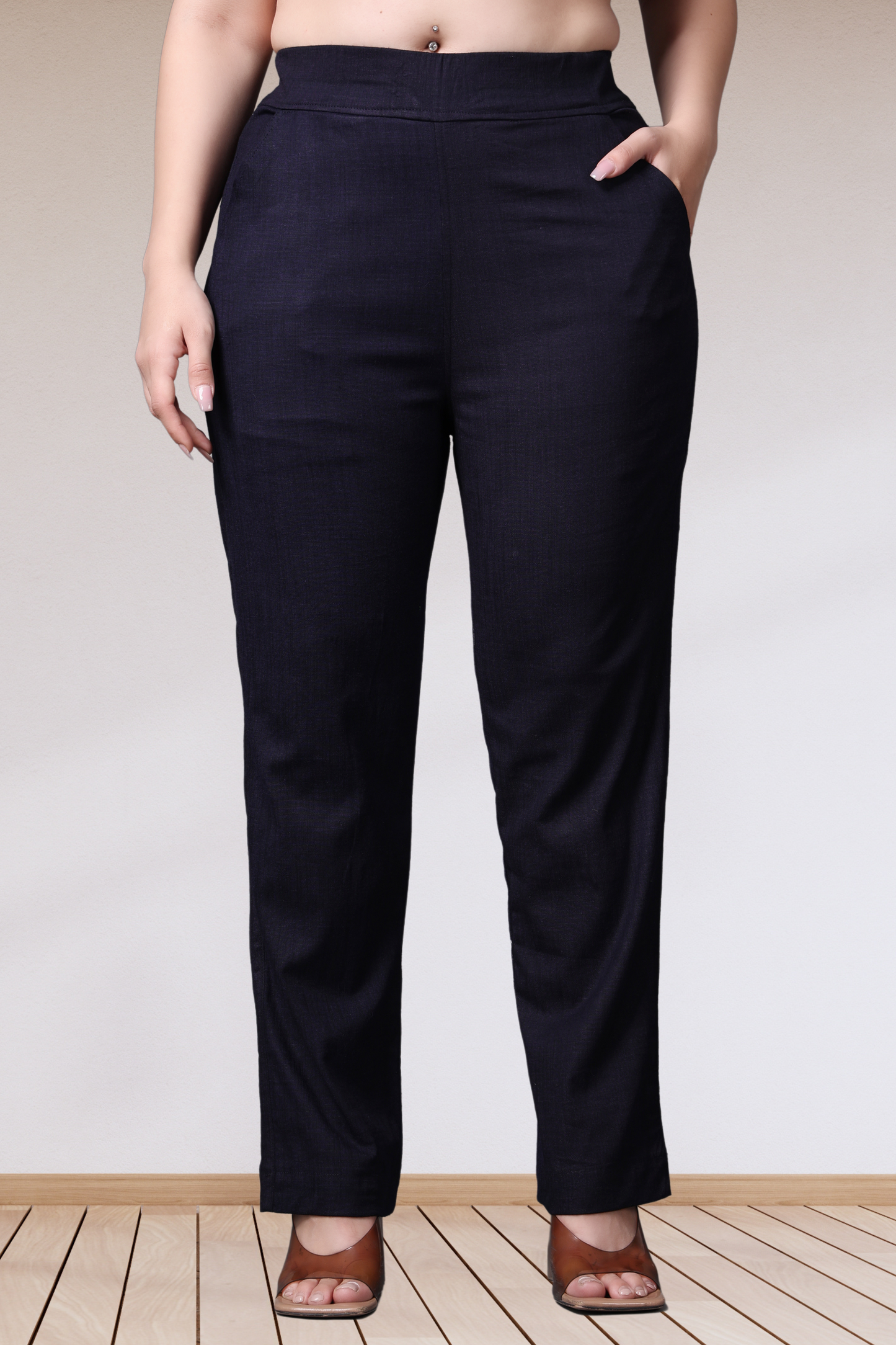 Navy Lycra Slub Pants