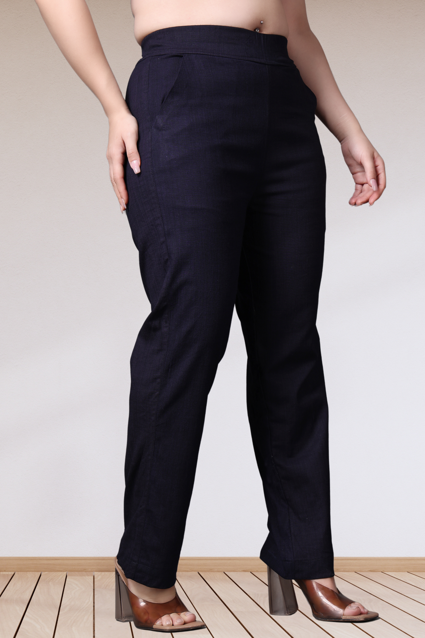 Navy Lycra Slub Pants