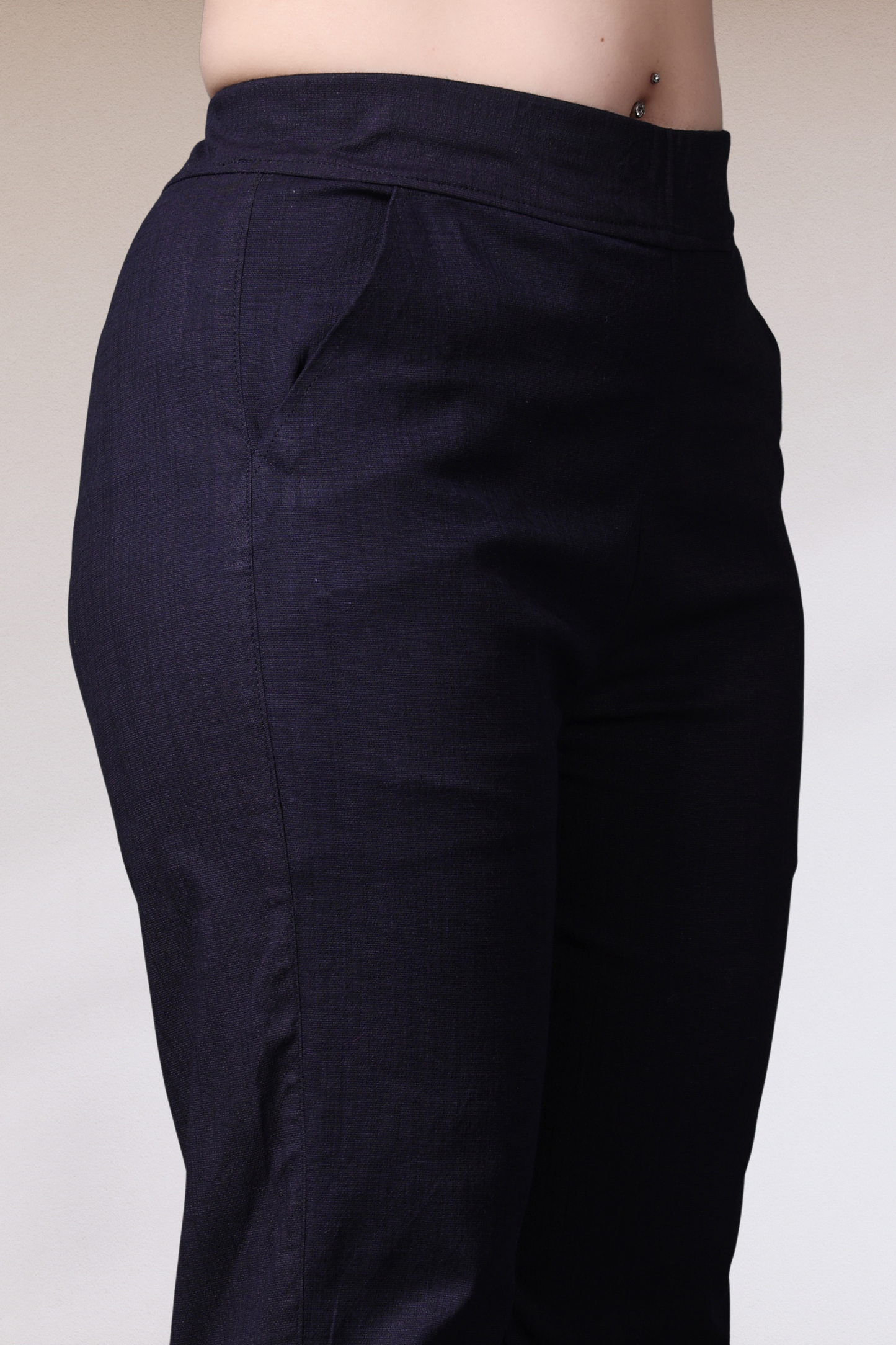 Navy Lycra Slub Pants