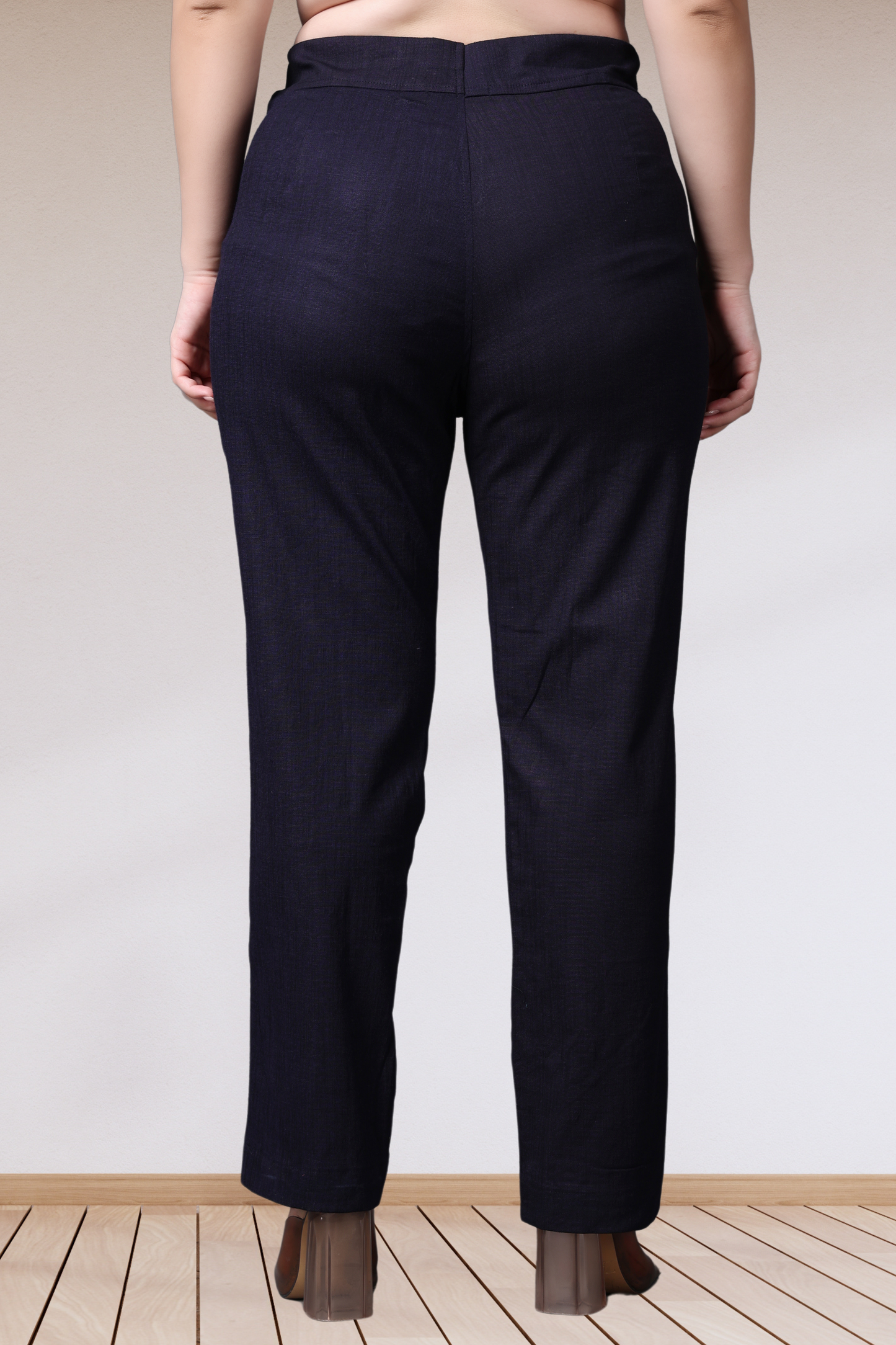 Navy Lycra Slub Pants