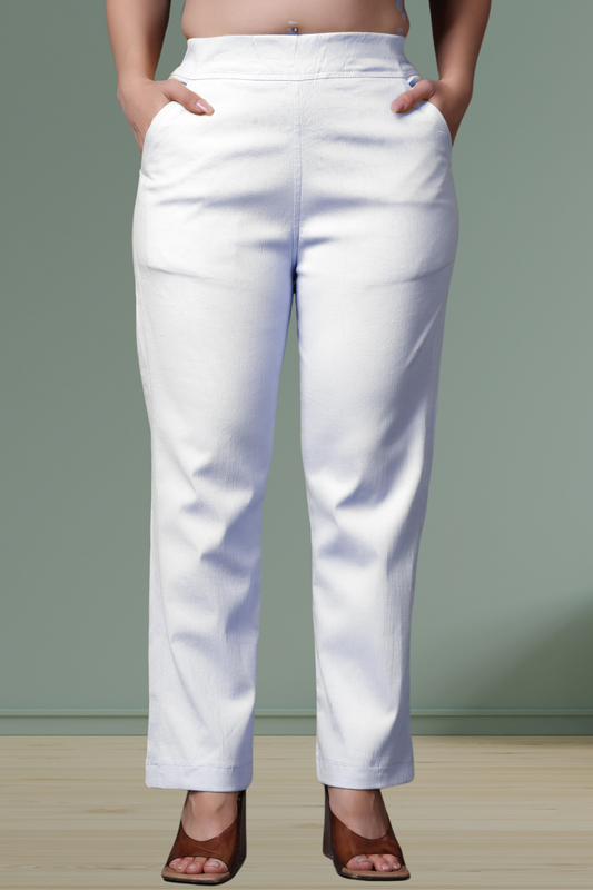 White Lycra Slub Pants