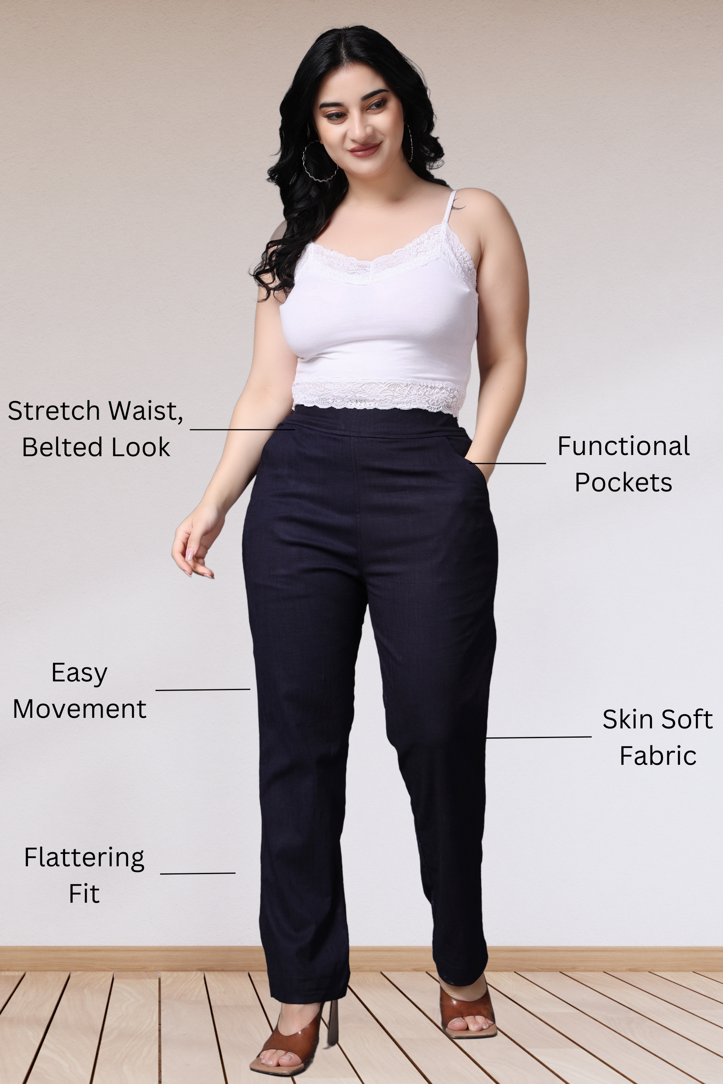 Navy Lycra Slub Pants