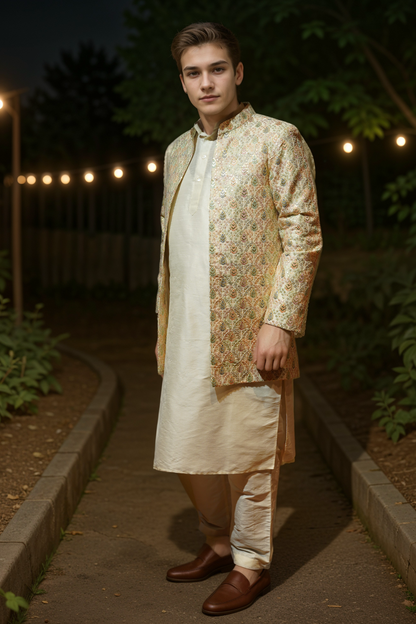 Ivory Opulence Silk Kurta with Koti