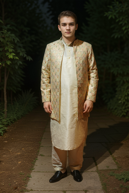 Ivory Opulence Silk Kurta with Koti