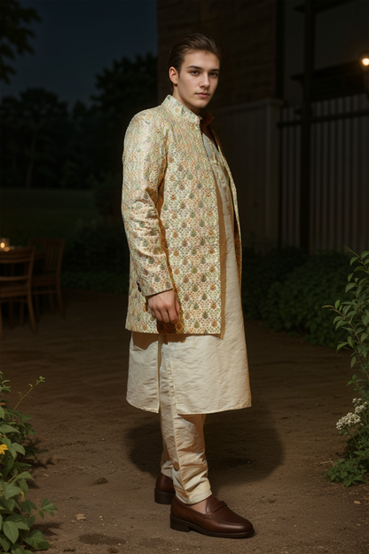 Ivory Opulence Silk Kurta with Koti