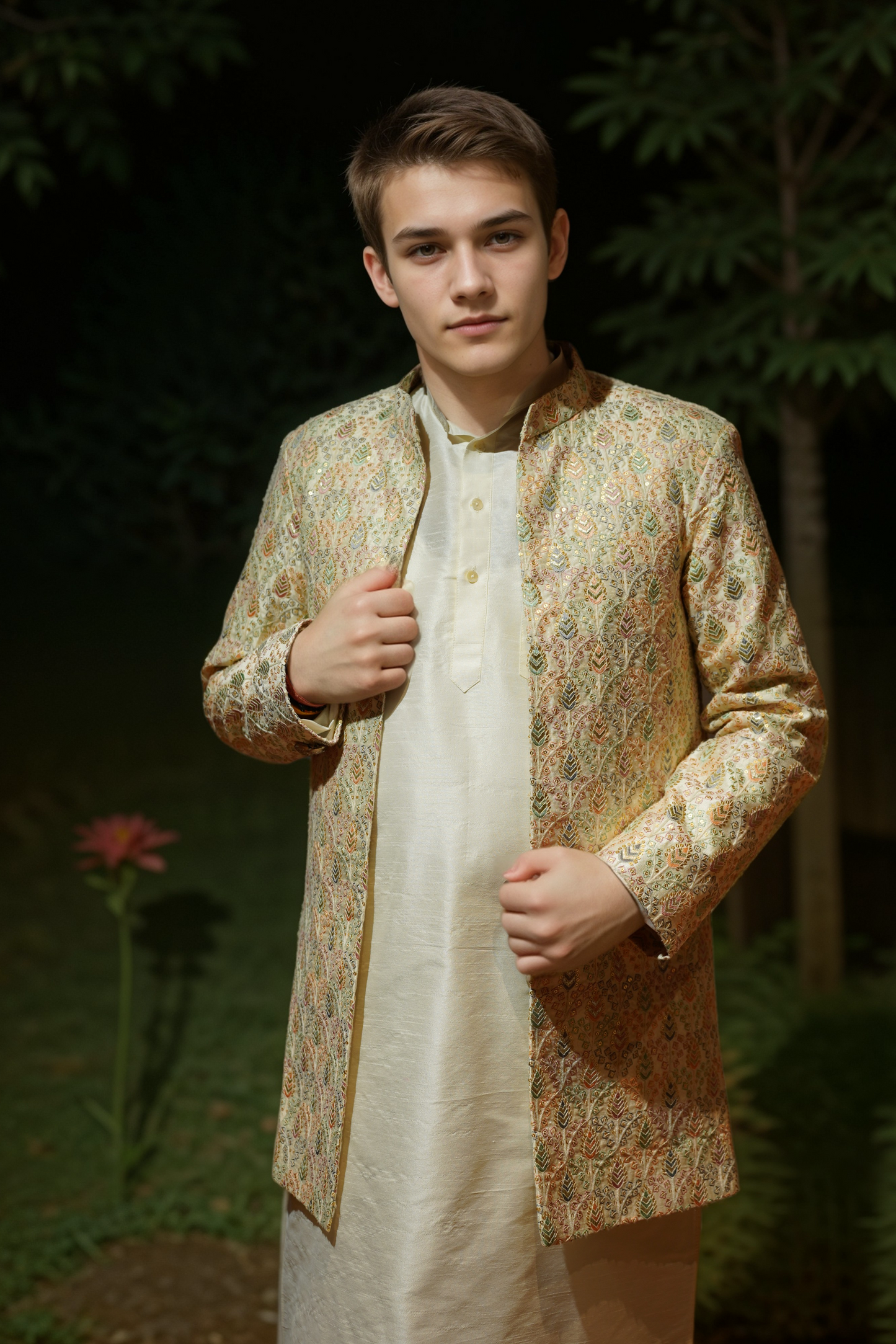 Ivory Opulence Silk Kurta with Koti