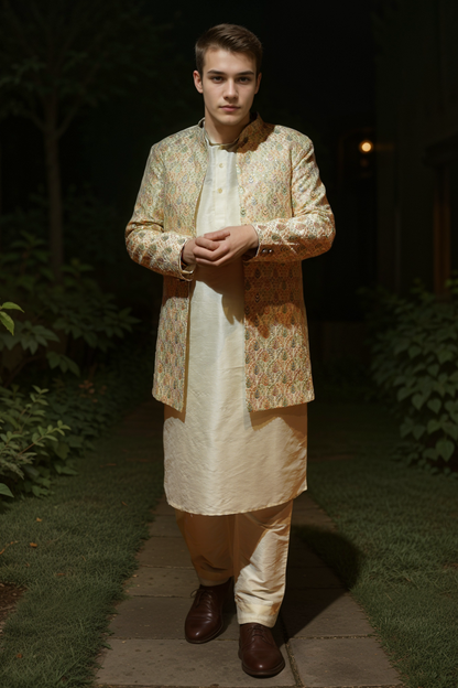 Ivory Opulence Silk Kurta with Koti