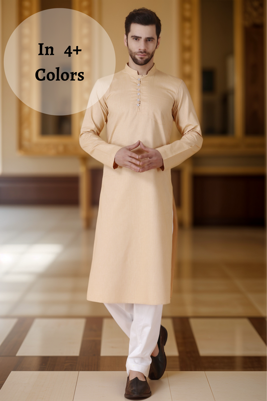 Beige Jam Cotton Kurta Pajama