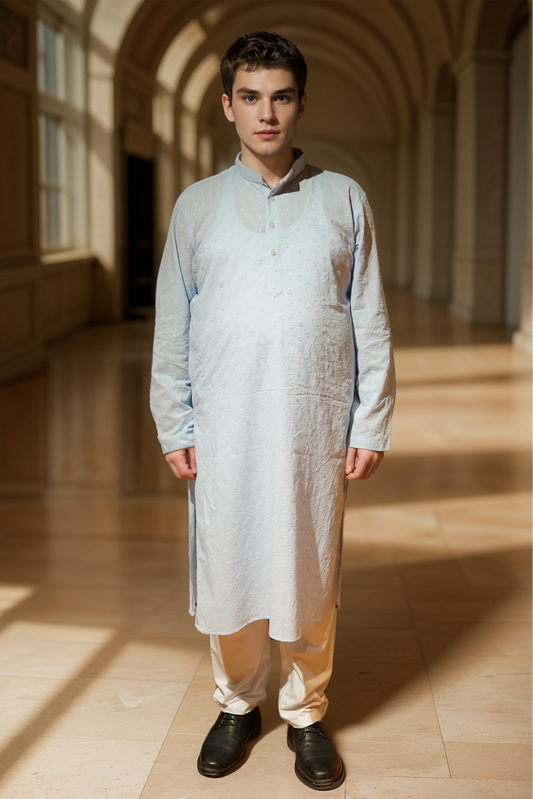 Breezy Blue Schiffli Kurta Pajama