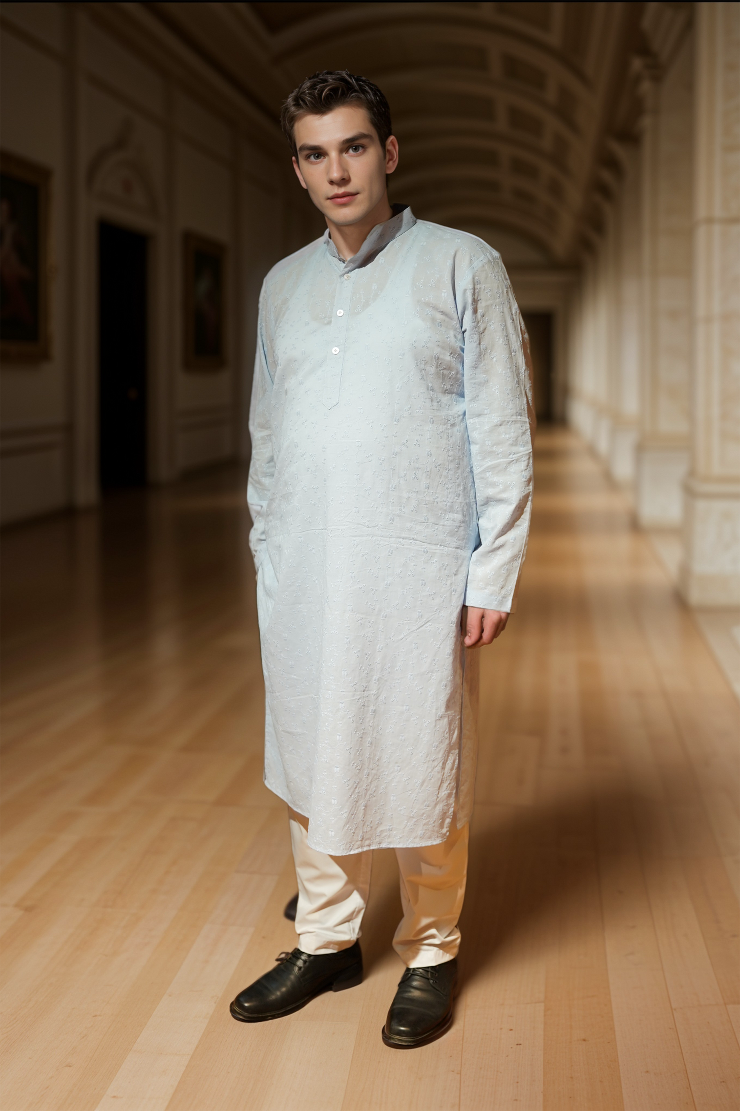 Breezy Blue Schiffli Kurta Pajama