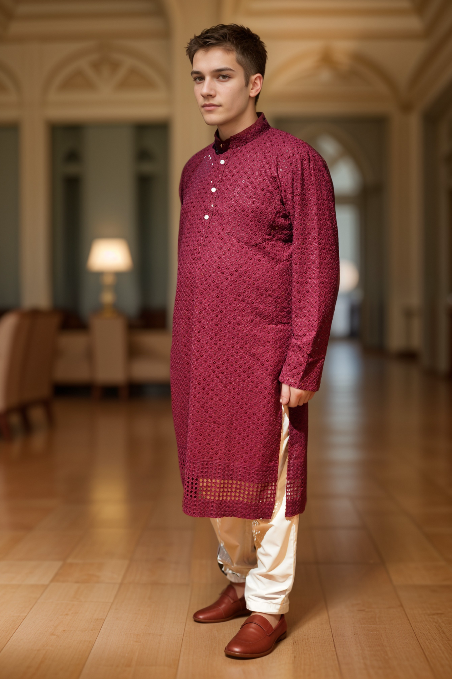 Festive Maroon Sequined Kurta Pajama