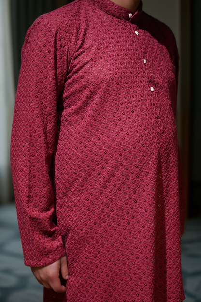 Festive Maroon Sequined Kurta Pajama