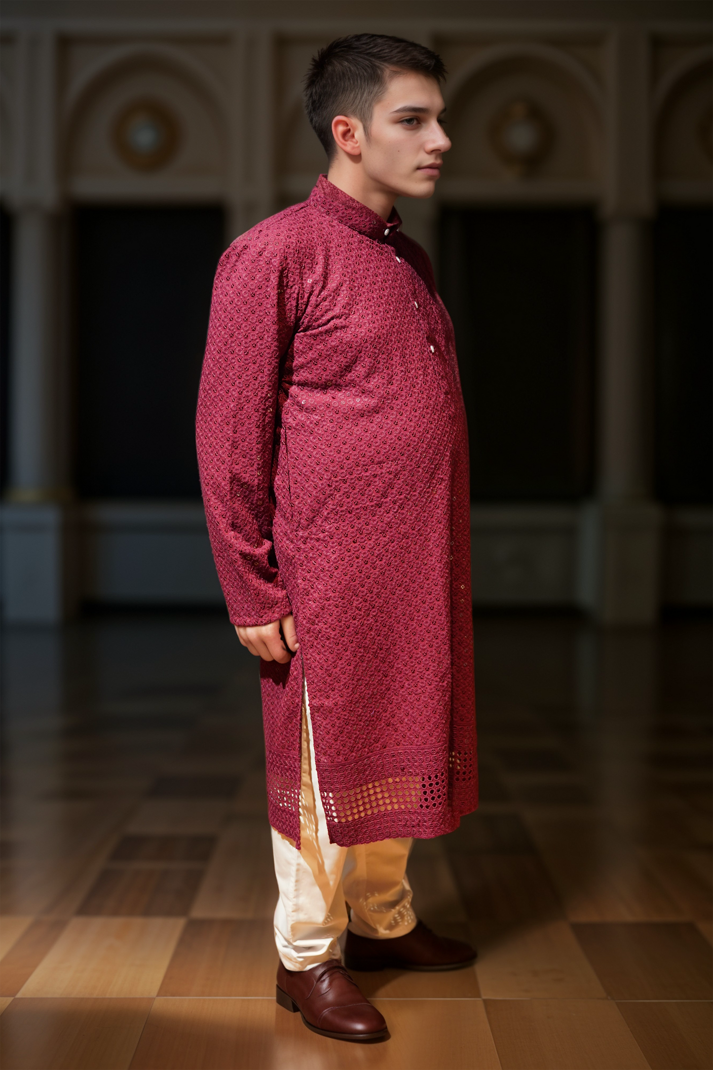 Festive Maroon Sequined Kurta Pajama