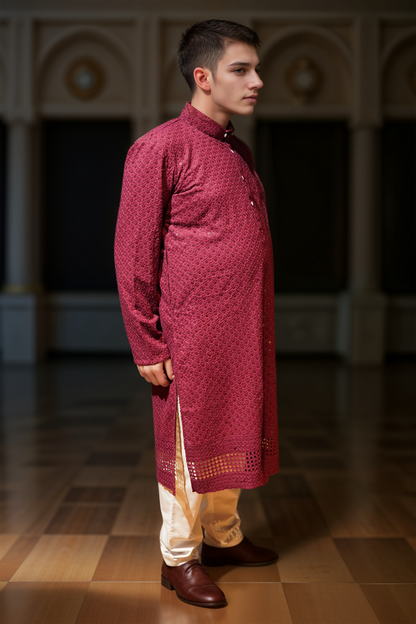 Festive Maroon Sequined Kurta Pajama