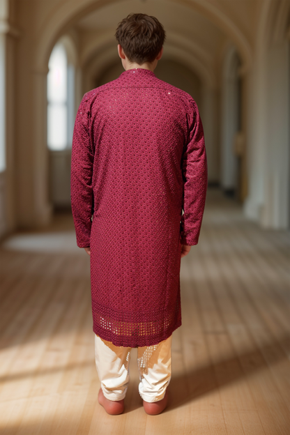 Festive Maroon Sequined Kurta Pajama