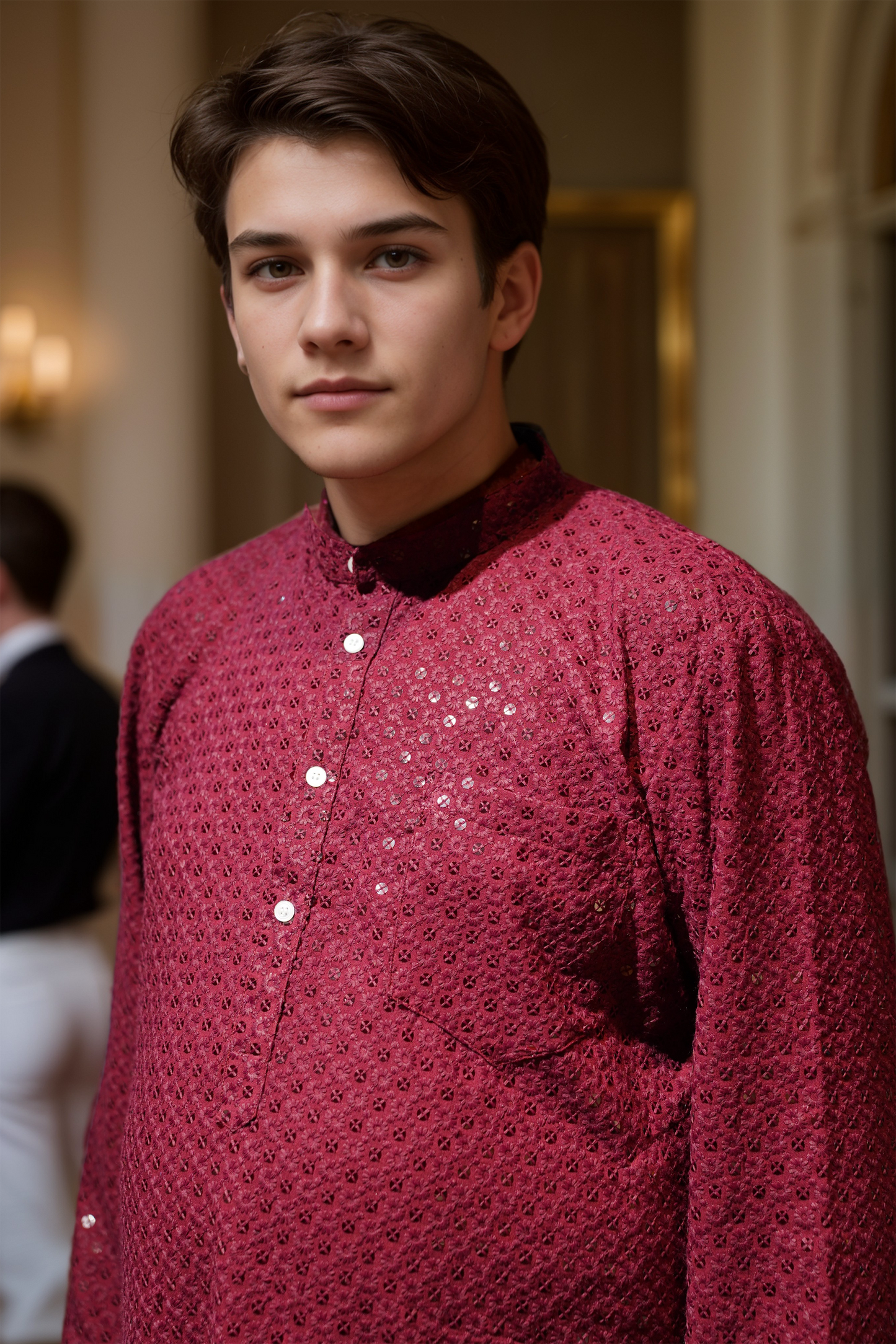 Festive Maroon Sequined Kurta Pajama