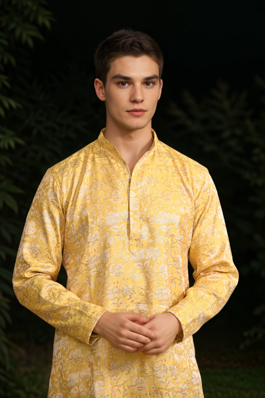 Gleaming Yellow Brocade Kurta Pajama