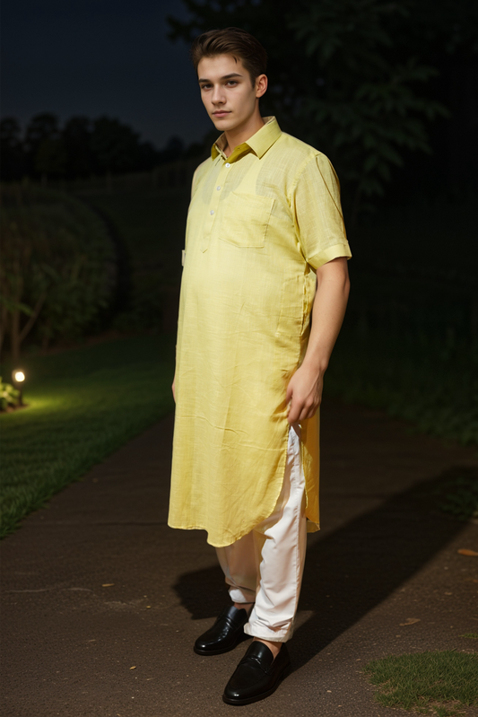 Zesty Lemon Textured Kurta Pajama