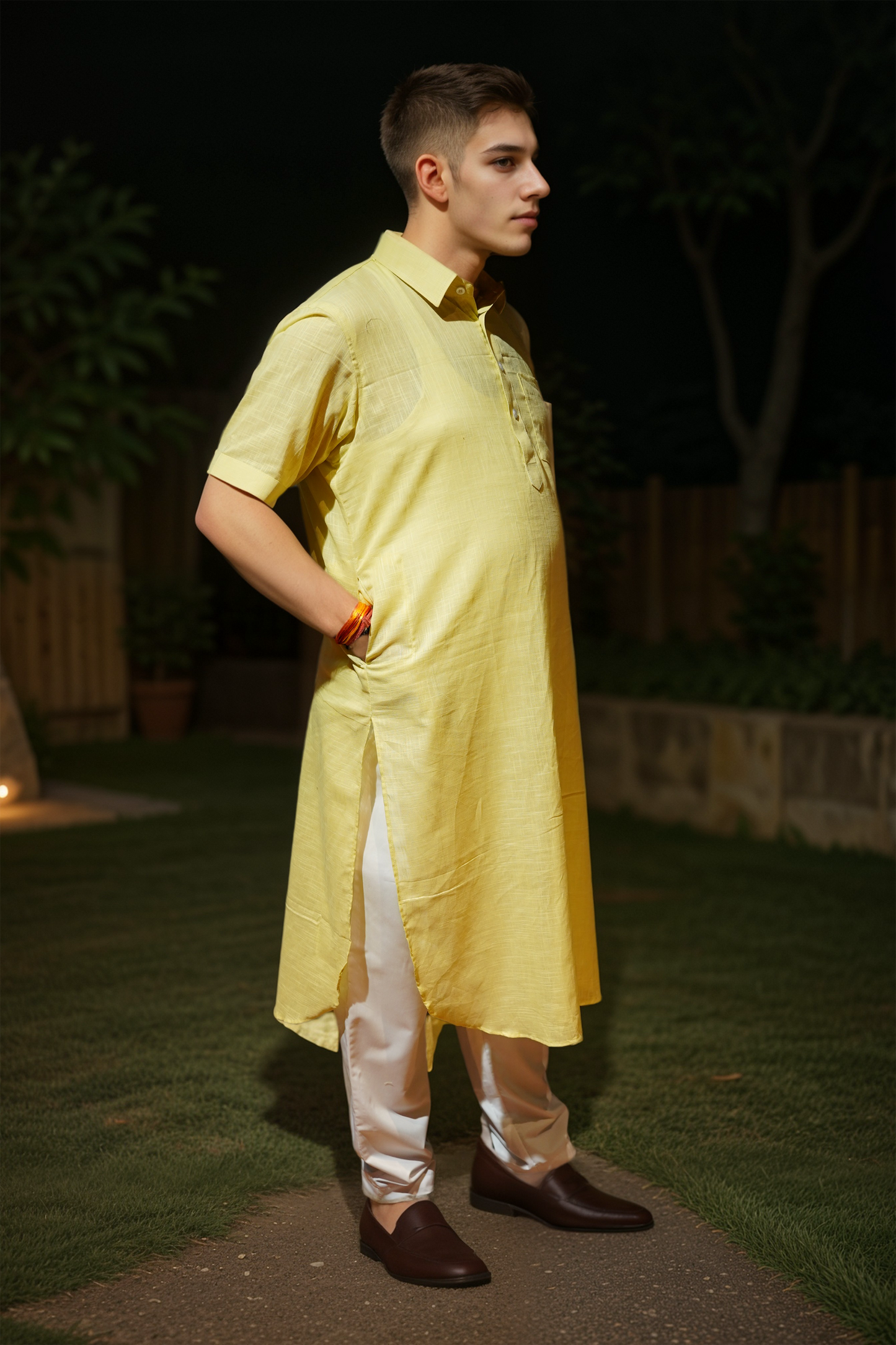 Zesty Lemon Textured Kurta Pajama