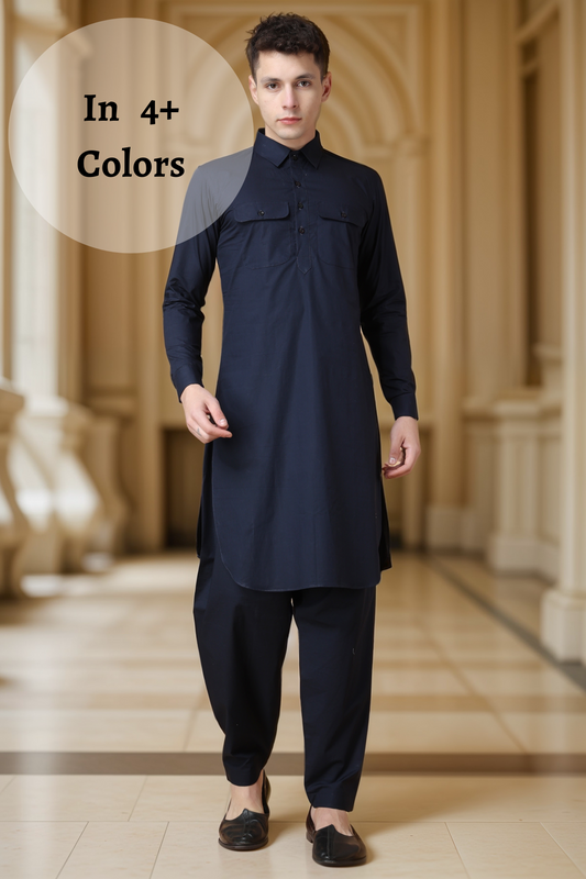 Marine Blue Cotton Kurta