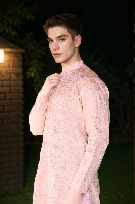 Opulent Pink Brocade Kurta Pajama