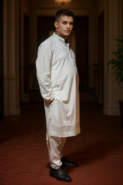 Radiant White Sequined Kurta Pajama