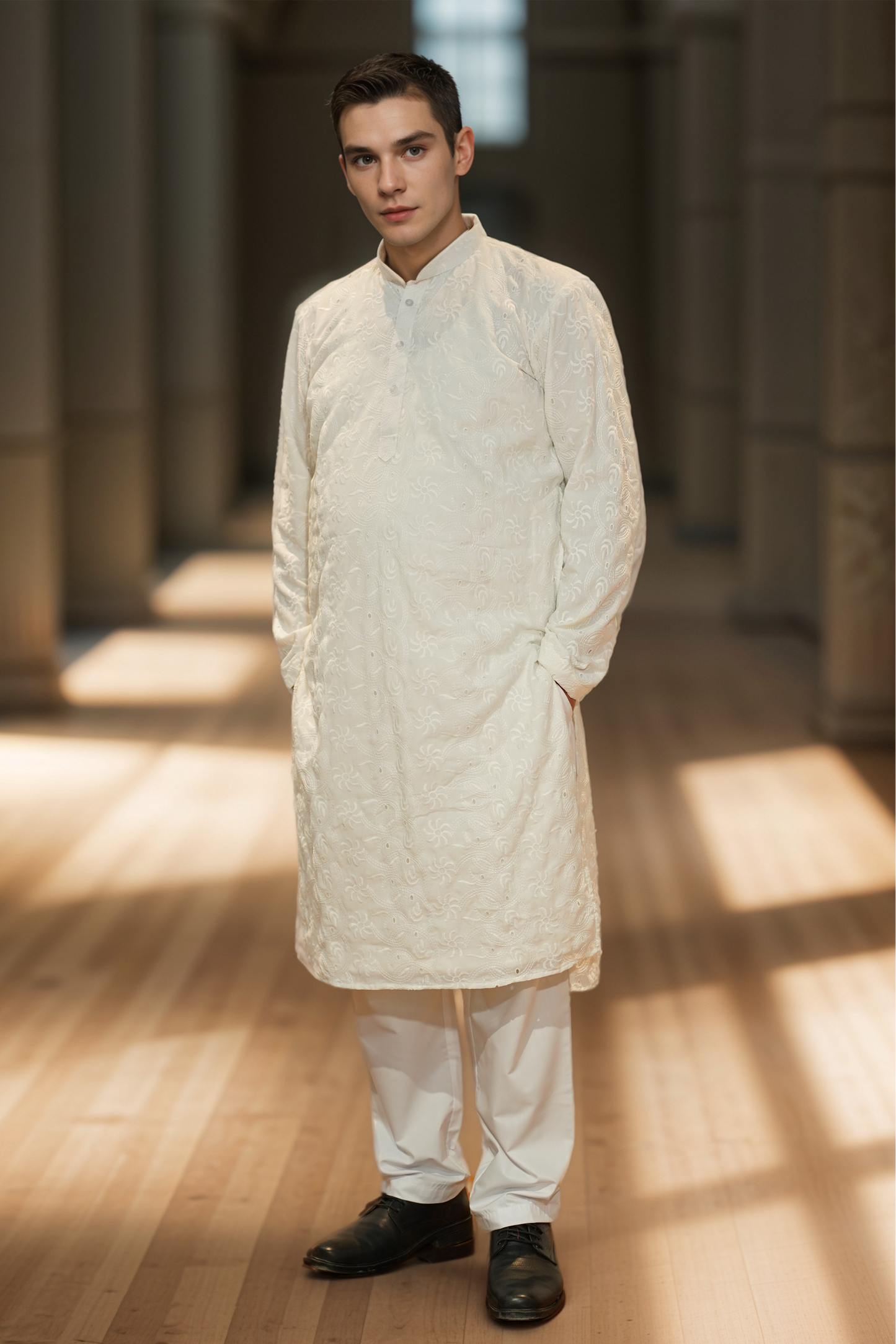 Timeless White Chikan Kurta Pajama