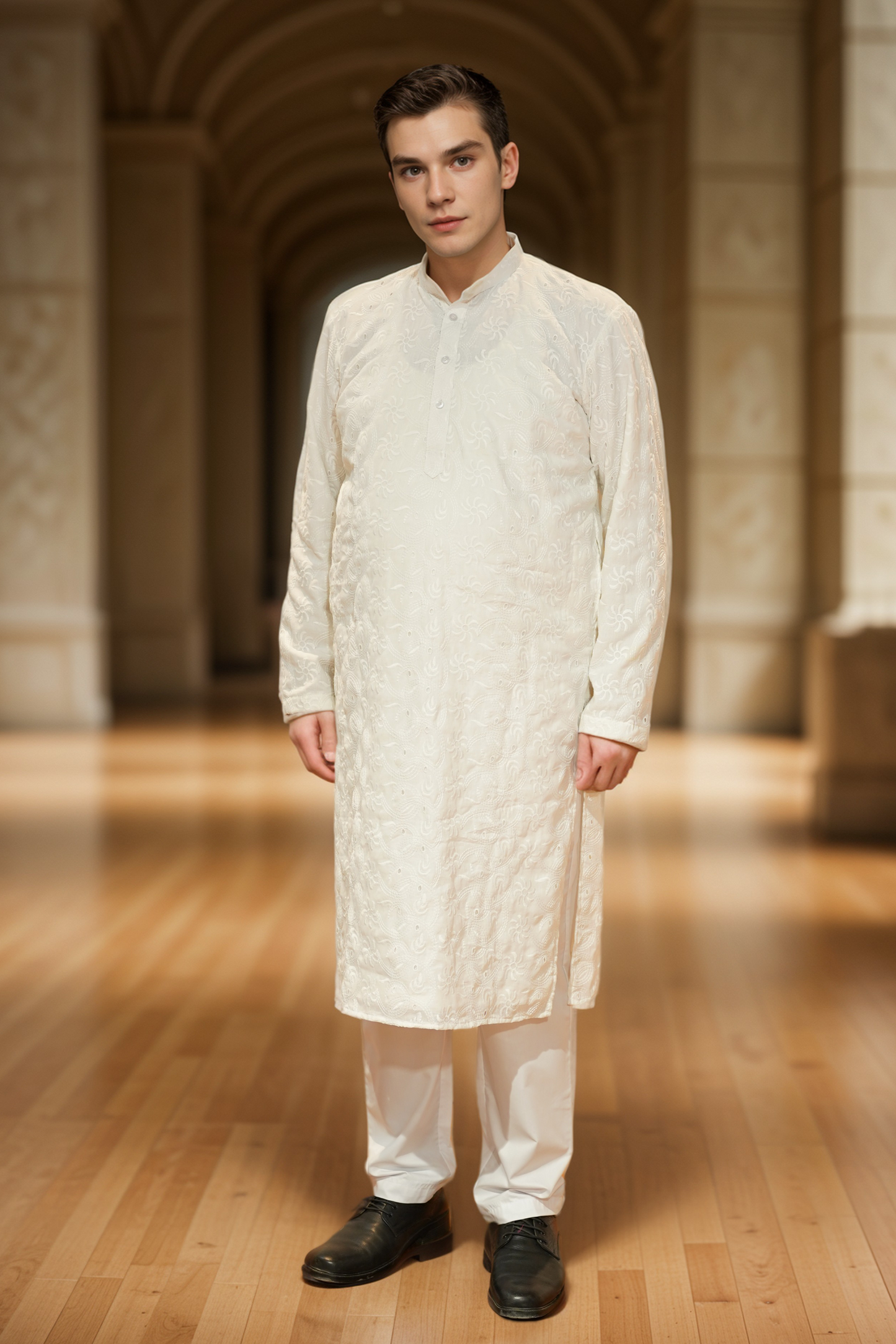 Timeless White Chikan Kurta Pajama