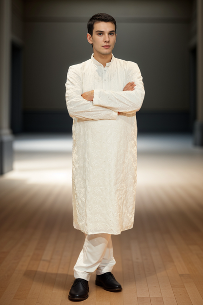 Timeless White Chikan Kurta Pajama