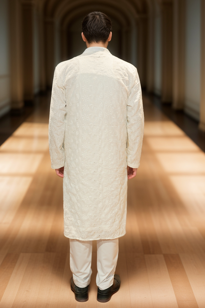 Timeless White Chikan Kurta Pajama