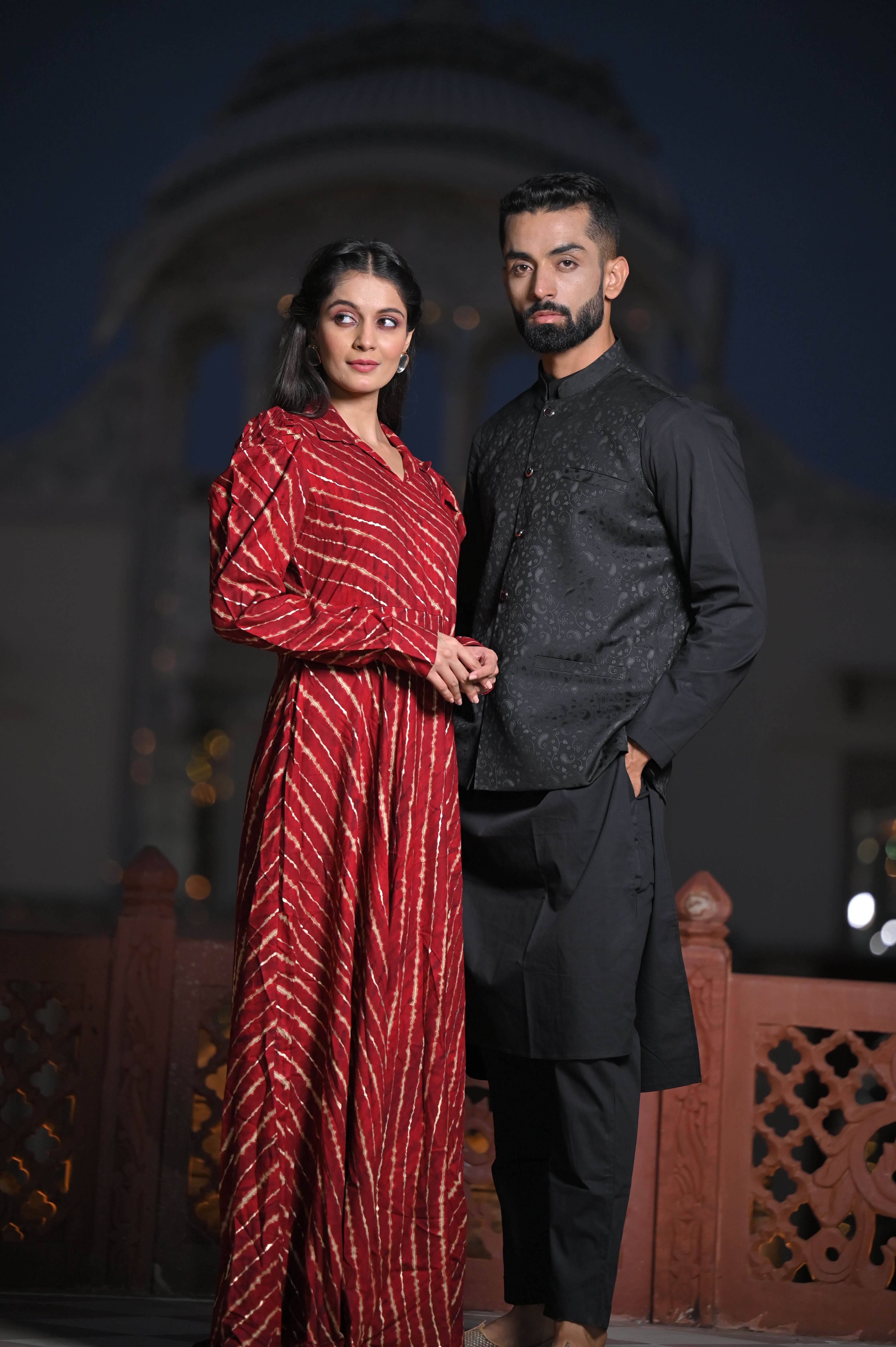 Black kurta and red jacket hotsell