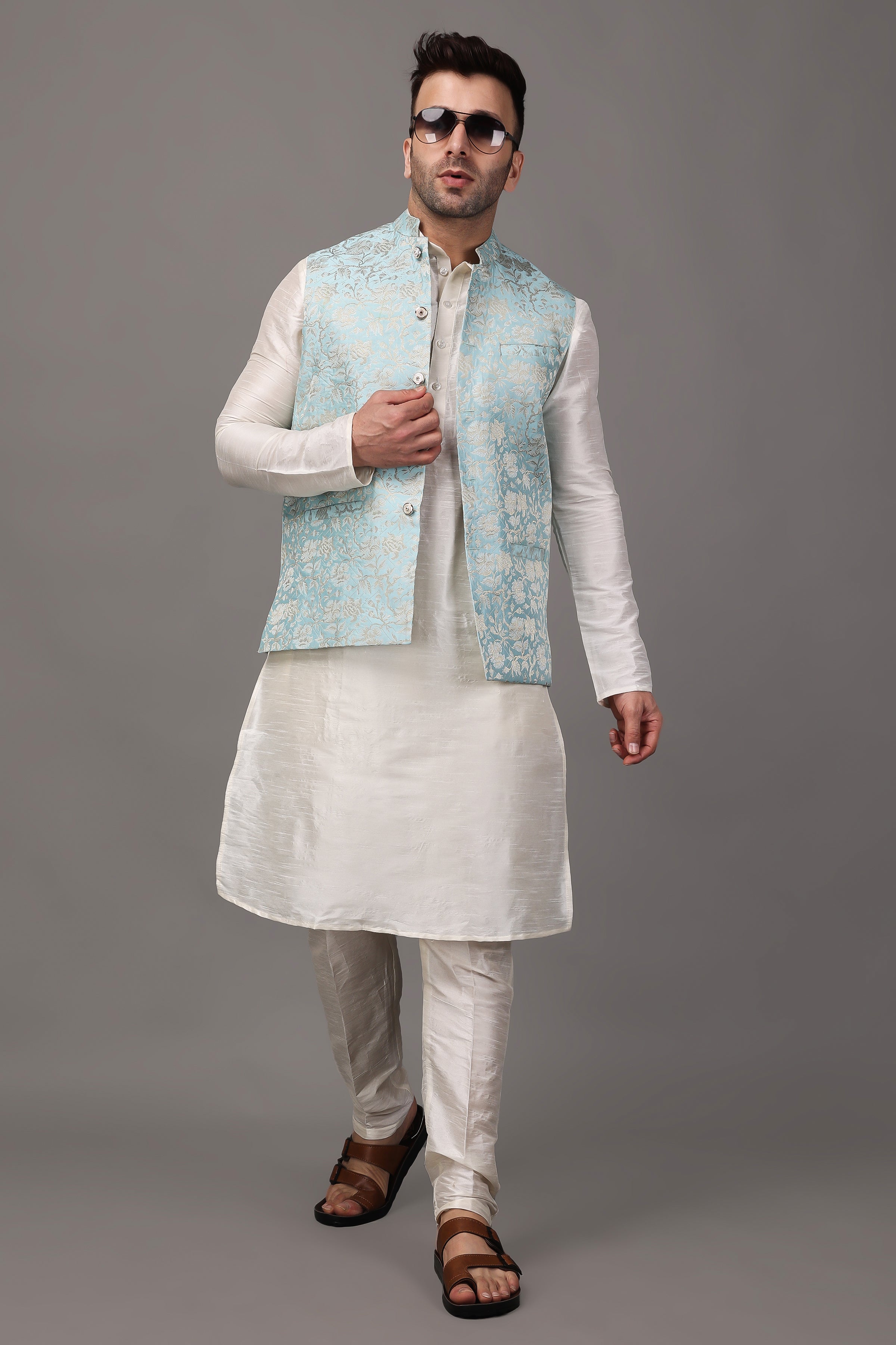 Sky blue kurta with koti sale