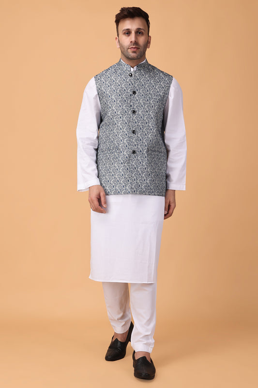 White Kurta Pajama With Jacket