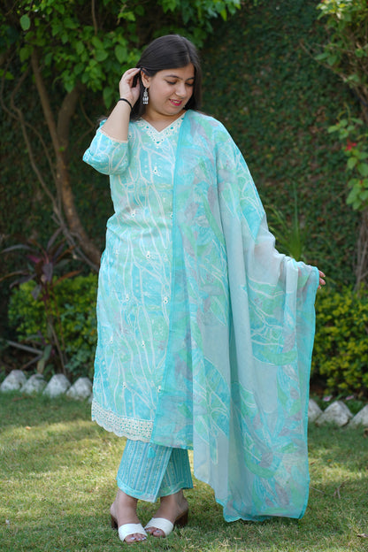 Mint Tickle Mul Cotton Suit Set