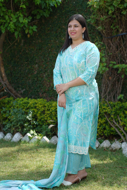 Mint Tickle Mul Cotton Suit Set