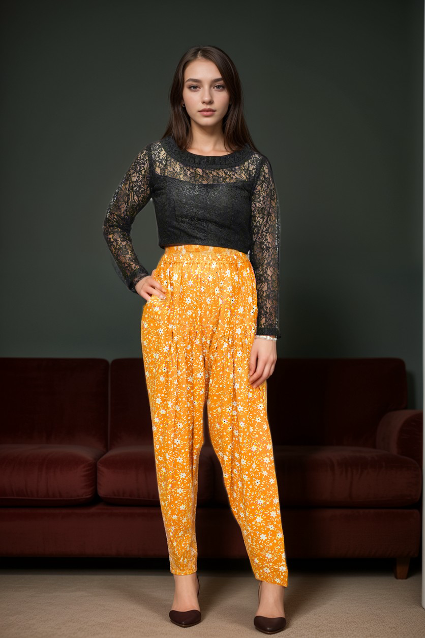 Mustard Floral Rayon Salwar