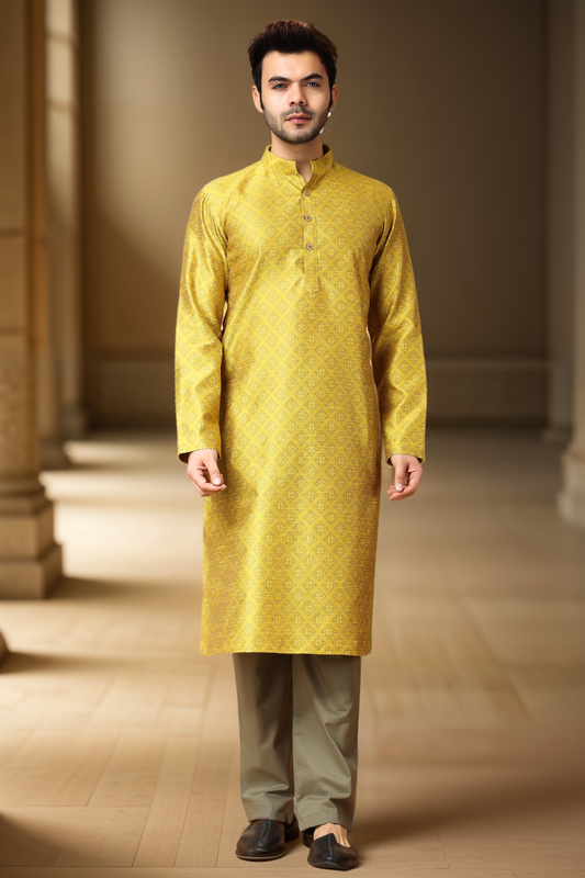 Mustard Gold Jacquard Kurta Pajama