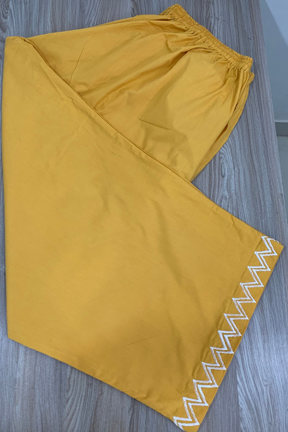 Mustard Embellished Cotton Palazzo